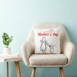 Mother’s Day Line Art Pillow – Mom & Child Love  Kudde