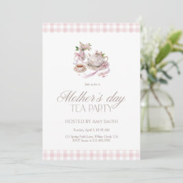 Mother’s Day Tea Party Pink Gingham Inbjudningar