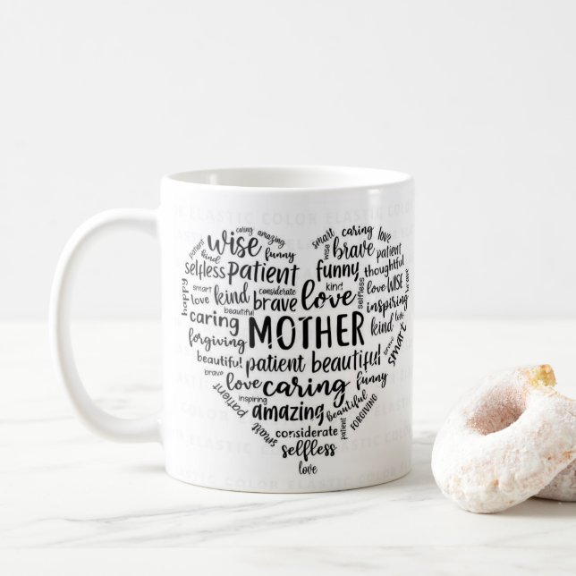 Mother world cloud coffee mug- Beautiful, caring,  Kaffemugg (Med munk)