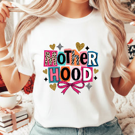 Motherhood Retro Lösennota Rosa Bow Leopard Mamma  T Shirt