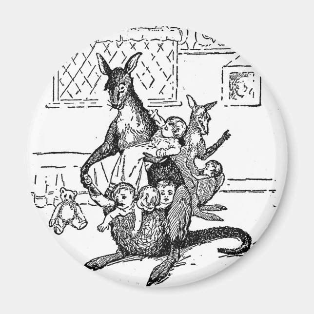 Motherly Kangaroo Vintage Black and White Magnet (Framsidan)