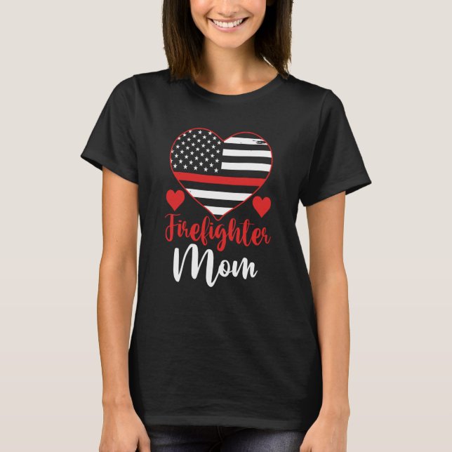 Mother's Day 4th Of July Firewoman Mommy Firefight T Shirt (Framsida)