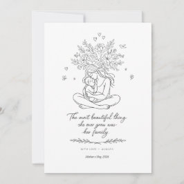 Mothers Day Botanical Line Art Card Floral Mom  Julkort