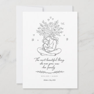 Mothers Day Botanical Line Art Card Floral Mom Julkort