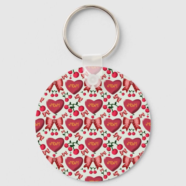 Mother's day cherry bow pattern gift  nyckelring (Framsida)