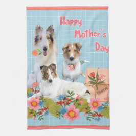 Mother's Day Collies and flowers Kökshandduk