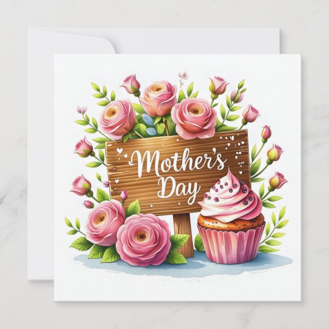 Mother's Day Cupcake and Roses  Julkort (Framsida)