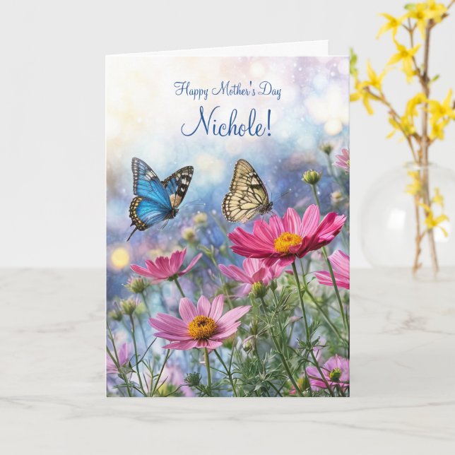 Mothers Day Custom Name Pretty Flowers  Kort (Gul blomma)