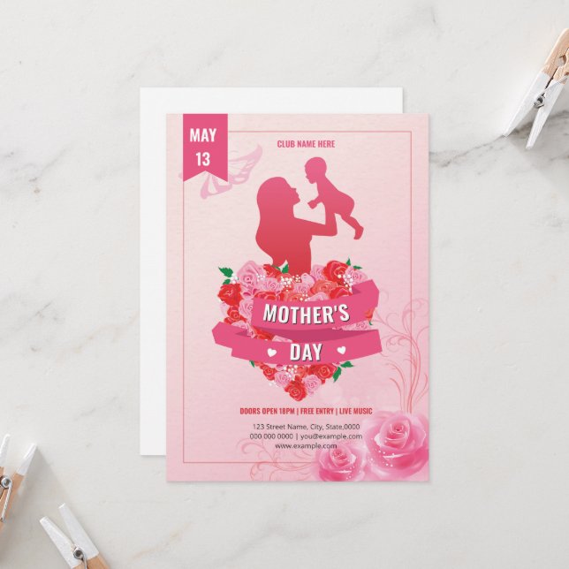 Mothers Day Event Invitation Flyer Template Inbjudningar (Fram/Back In Situ)