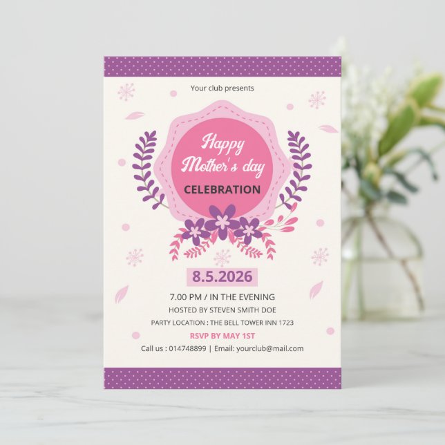 Mothers Day Event Invitation Flyer Template Inbjudningar (Stående Fram)