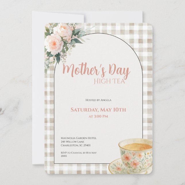 Mother's Day High Tea Invitation Floral Tea Party Inbjudningar (Framsida)