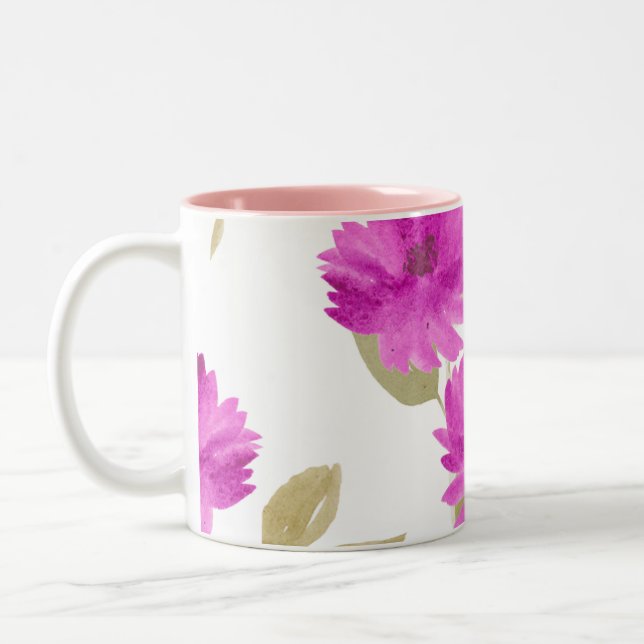 Mother's Day pink floral print & pink inside mug Två-Tonad Mugg (Vänster)