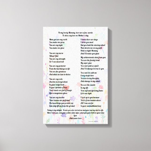 "Mother's Day poem - Stretched canvas print" (Framsida)