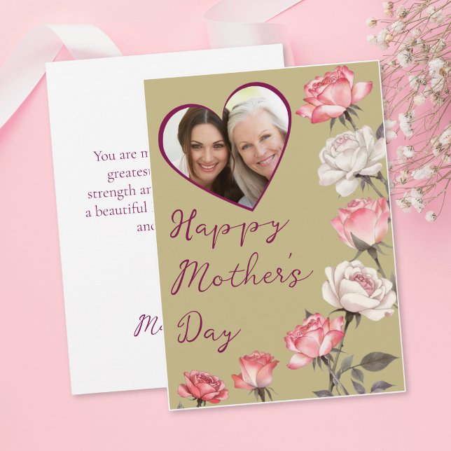 Mother's Day Sage Heart Frame Photo Kort (Skapare uppladdad)