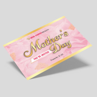 Mother's Day Service Church Invitation Pink & Gold Vykort