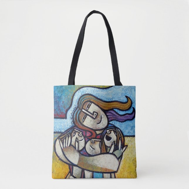 Mothers Hug Contemporary Cubist Artistic Tote Bag Tygkasse (Framsida)