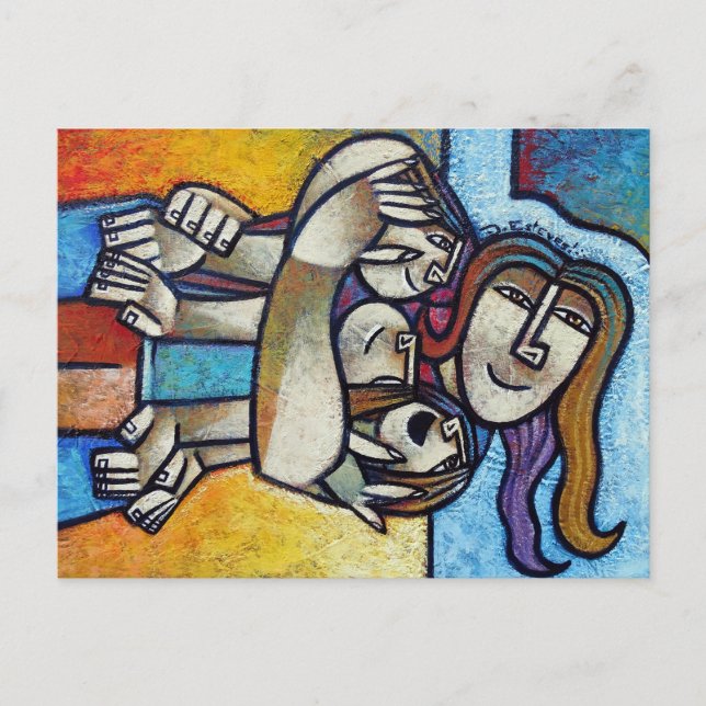 Mothers Hug - Contemporary Cubist Fine Art Postcar Vykort (Framsida)