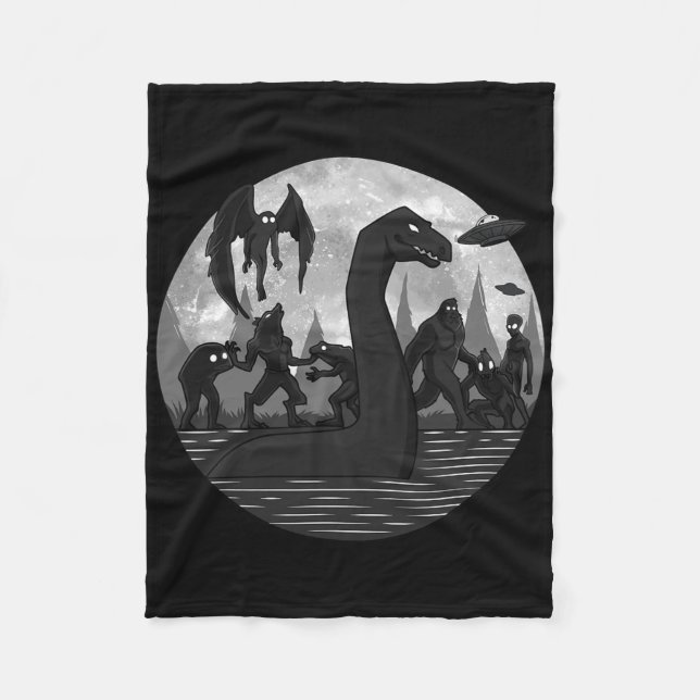 Mothman Bigfoot Loch Ness Monster Utomjordingars U Fleecefilt (Framsidan)