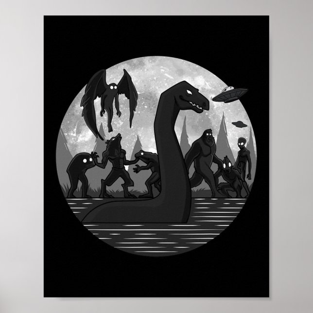 Mothman Bigfoot Loch Ness Monster Utomjordingars U Poster (Framsidan)