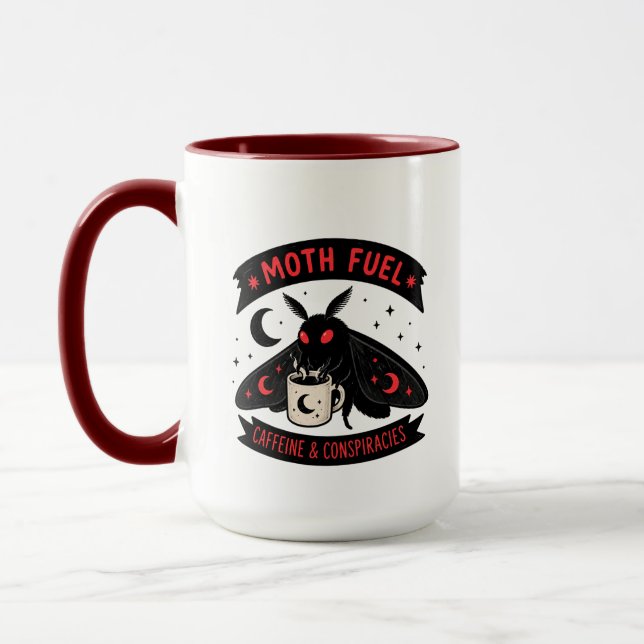 Mothman Coffee Moth Bränsle Koffein och Konspirati Mugg (Vänster)