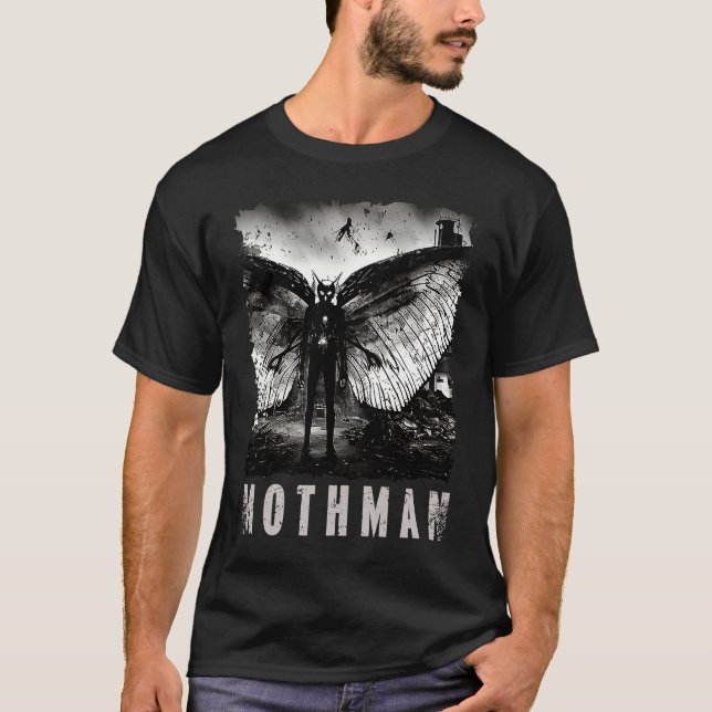 Mothman Creepy Photo Cryptid Distressed T Shirt (Framsida)