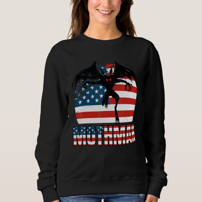 Mothman Cryptid 4:e juli amerikanska Flagga T Shirt (Framsida)