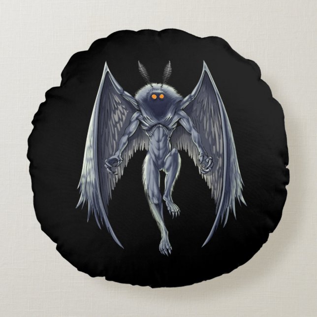 Mothman Cryptid Creature Rund Kudde (Framsidan)
