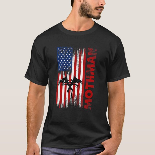 Mothman Cryptid Cryptozoology American Flag T Shirt (Framsida)