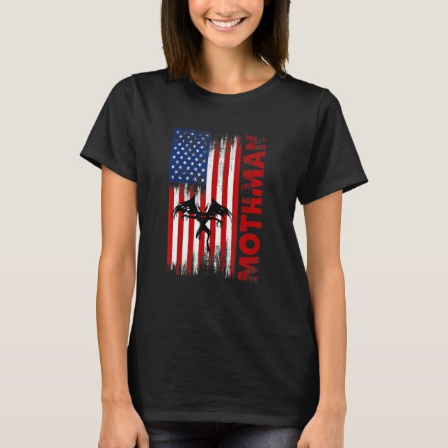 Mothman Cryptid Cryptozoology American Flag T Shirt (Framsida)