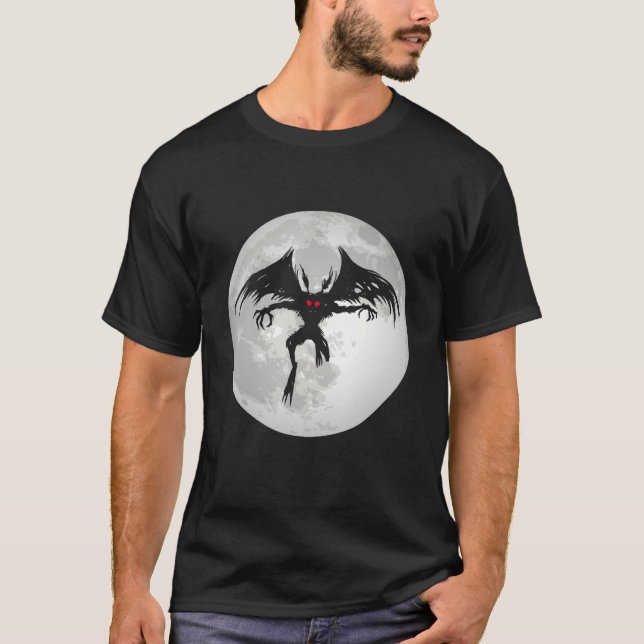 Mothman Cryptid Monster Folklore Creature Måne Grå T Shirt (Framsida)