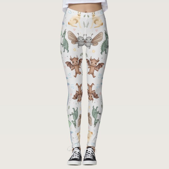 Mothman & Friends Kryptidmönstrade Leggings (Framsida)