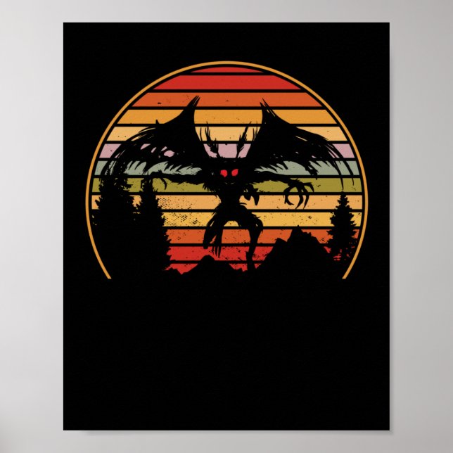 Mothman Retro Sunset Cryptid Creature Poster (Framsidan)
