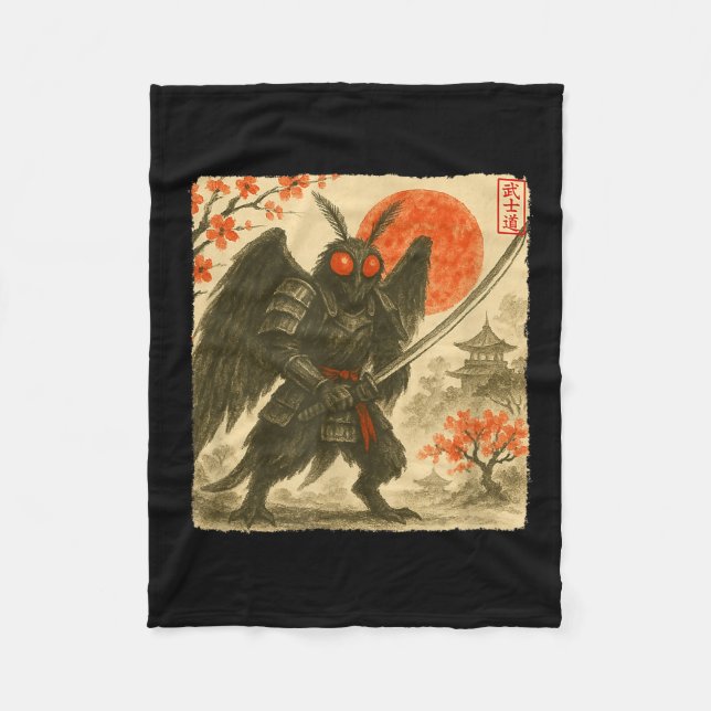 Mothman Samurai Japanese Warrior Costume Sumi-e Ar Fleecefilt (Framsidan)