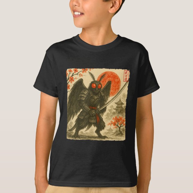 Mothman Samurai Japanese Warrior Costume Sumi-e Ar T Shirt (Framsida)