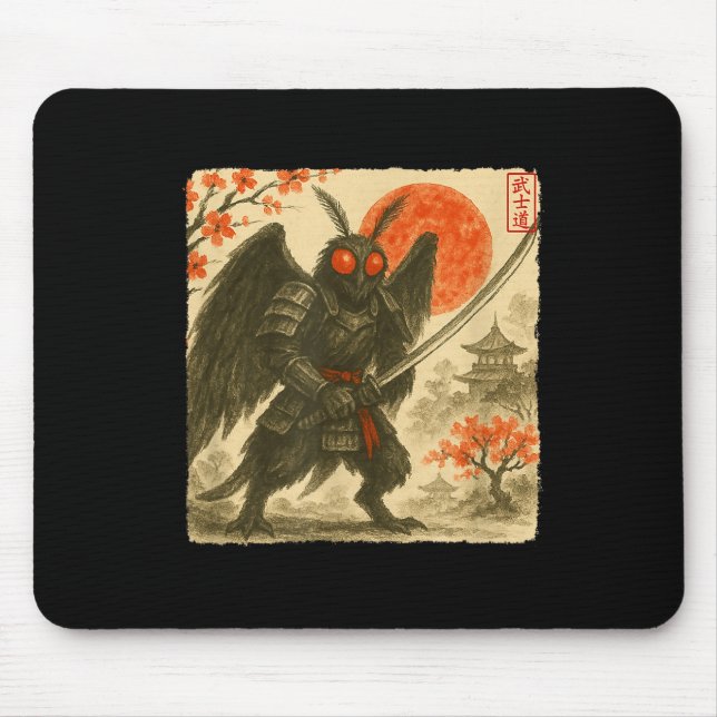 Mothman Samurai Japansk Krigarkostym Sumi-e Ar Musmatta (Framsidan)