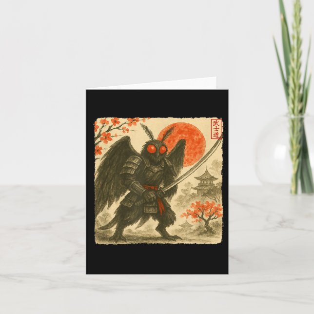 Mothman Samuraj Japansk Krigarkostym Sumi-e Konst Kort (Framsida)