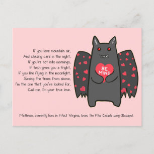 Mothman Valentine Card Helg Vykort