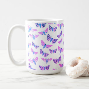 Moths Mönster Rosa Blue Lila Kaffemugg