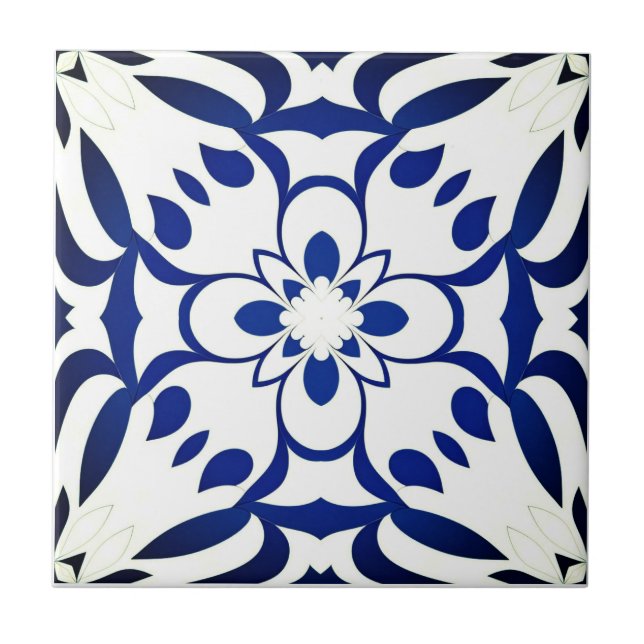 Motif bleu sur fond blanc kakelplatta (Framsidan)