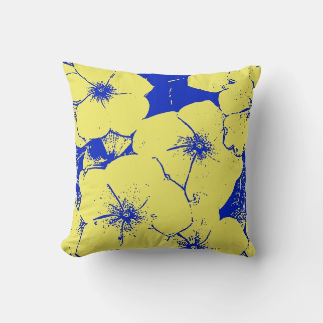 Motif Blommigt Sunny Gult Blue Kudde (Framsida)