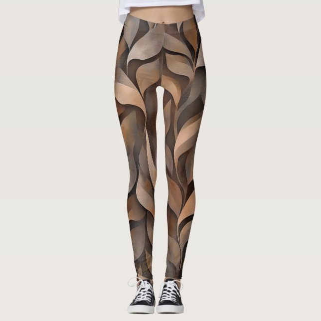 🍂 Motif de feuilles et de vignes en tons naturels Leggings (Framsida)