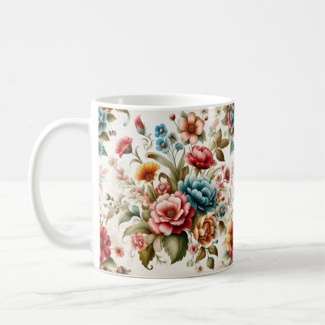 motif de fleurs rétro aquarelle sans soudure mug kaffemugg (Vänster)