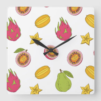 Motif de fruits exotiques - Mélange Paradis Tropic Fyrkantig Klocka