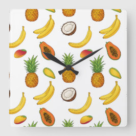 Motif de fruits tropicaux fyrkantig klocka