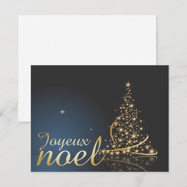 Motif de Noël bleu avec arbre de Noël doré Inbjudningar (Fram/baksida)
