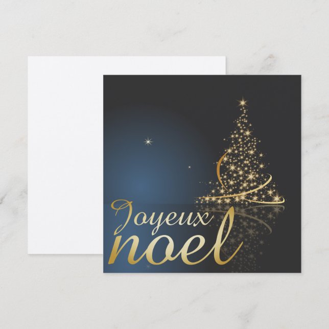 Motif de Noël bleu avec arbre de Noël doré Inbjudningar (Fram/baksida)