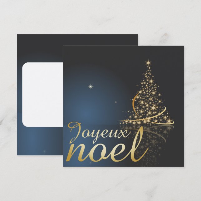 Motif de Noël bleu avec arbre de Noël doré Inbjudningar (Fram/baksida)