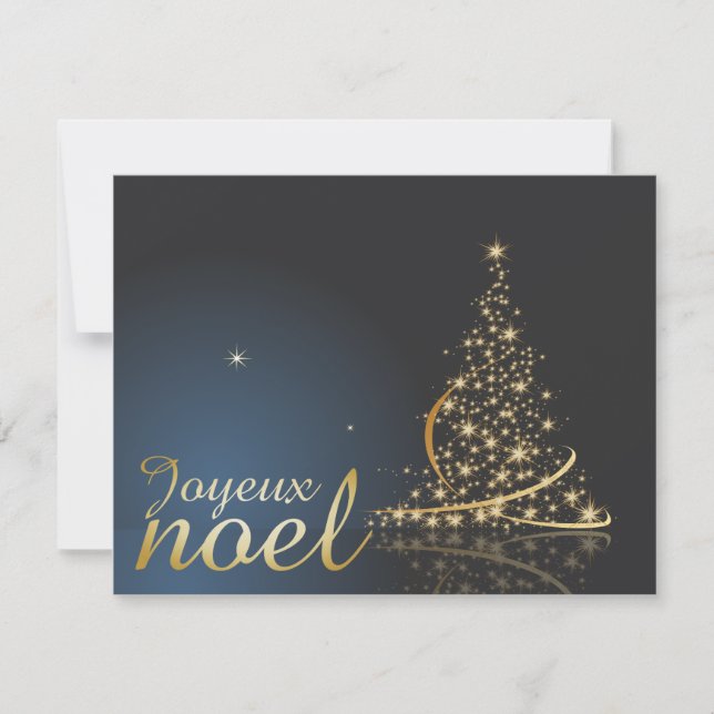 Motif de Noël bleu avec arbre de Noël doré Inbjudningar (Framsida)