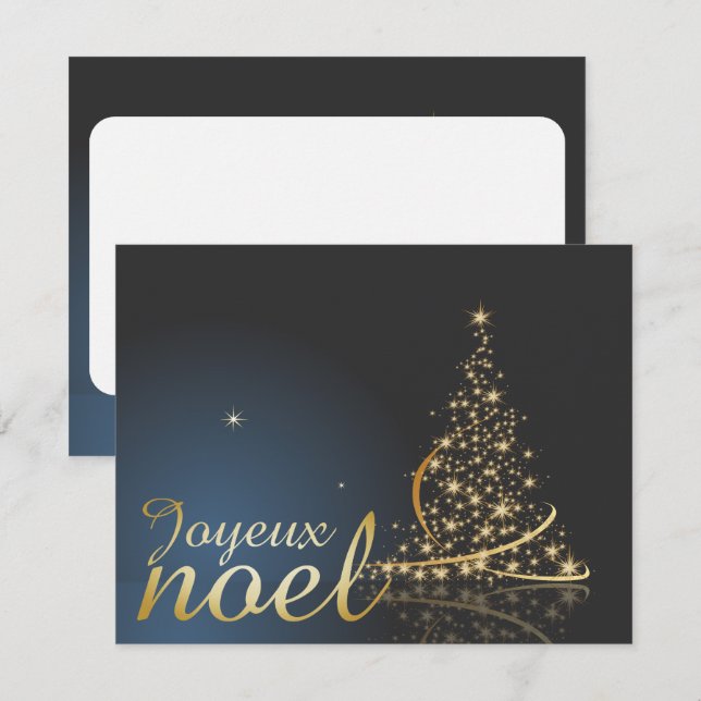 Motif de Noël bleu avec arbre de Noël doré Inbjudningar (Fram/baksida)