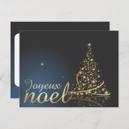 Motif de Noël bleu avec arbre de Noël doré Inbjudningar